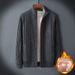 2025 Men's Jacket With Fleece, Knitted Cardigan, Stand Collar, Loose Fit, Winter Outerwear Sweater_viptrois.com
