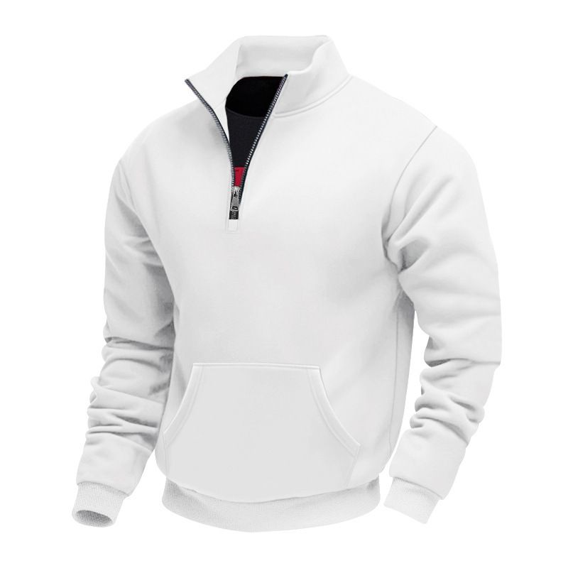 Men's Fleece Lined Heavyweight Sweatshirt Autumn Winter Casual Stand Collar Half Zipper Commuter Pocket Loose Retro Style_viptrois.com