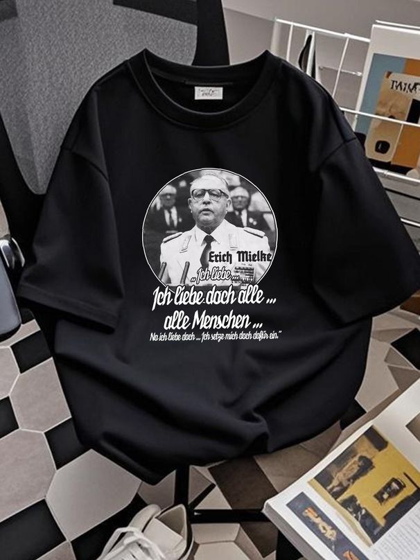 Erich Mielke I Love Everyone .. T-shirt BLACK GDR OSSI Eastern Cult Stasi FUN Streetwear Soft Breathable Stylish Top For Everyday Wear_viptrois.com