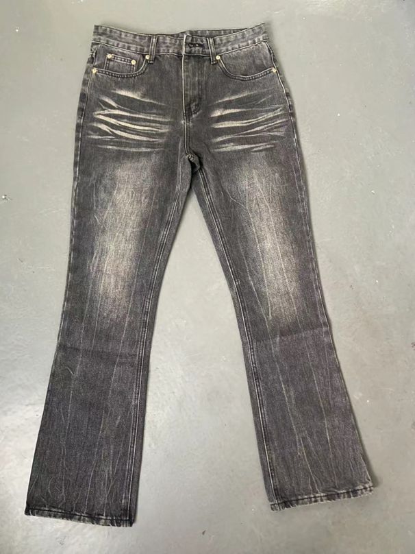 Men's Clothing High Street Washed Black Jeans Men's Straight Slim Fit Flared Cleanfit Pants_viptrois.com