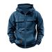 Men's Clothing New Hooded Solid Color European And American Retro Loose Multi Pocket Sweatshirt Zipper Jacket_viptrois.com