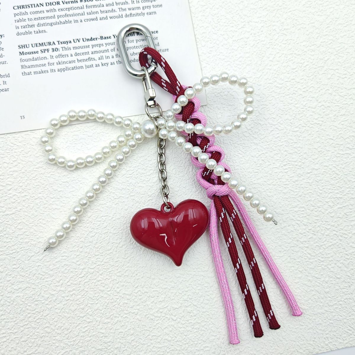 Bag Pendant String, Fresh And Clean Pearl Bow, Colorful Heart-shaped Woven String, Bag, Pendant, Keychain_viptrois.com