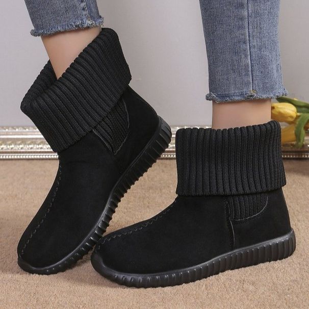 New flat woolen snow boots women's cotton shoes comfortable short tube plus fleece pregnant women's non-slip shoes_viptrois.com