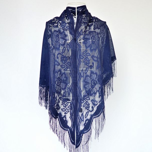 Muslim headscarf Muslim Scarf Scarf Triangle Scarf Solid Color Lace Hollowed Fringe Women's Long Scarf Shawl_viptrois.com