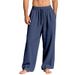 Men's Casual Cotton And Linen Pants European American Style Wrinkled Textured Drawstring Elastic Waist Straight Leg Trousers_viptrois.com