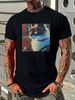 Cat T Shirt Abstract Funny Cute Art Tee Futuristic Sleek Cyber Techno Feline Slightly Homme Designer Clothes Comfortable Unisex Versatile Graphic_viptrois.com