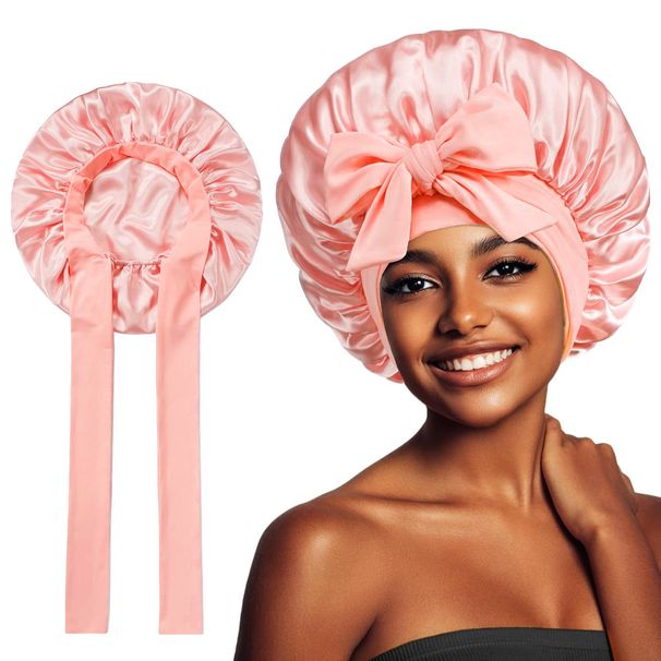 Wide-Brimmed Satin Sleep Cap With Long Tail & Elastic Band - Silk-Like Hair Protection Bonnet For Beauty Shower & Night Care_viptrois.com