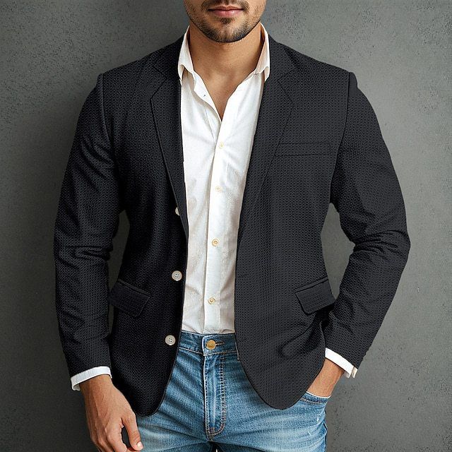 Men's Clothing New European And American Men's Casual Suits For Foreign Trade Waffle Fashion Solid Color Single Breasted Three Button Suit_viptrois.com