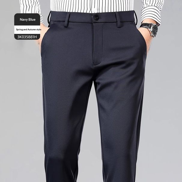 Pure Dropshipping Non-Iron Four-Way Stretch Men's Casual Pants Thin Ice Silk Slim Straight Business Trousers Men Summer_viptrois.com