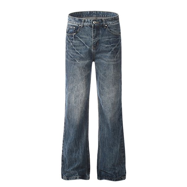 Men's Clothing Retro Lightning Crack Washed Jeans Men's and Women's Design Straight Slim Flared Ins Floor Mopping Trousers_viptrois.com