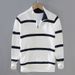 Pure 8502 Half-Zip Polo Collar Sweater For Men, Autumn And Winter Trendy Retro College Style Striped Color-Block High-Neck_viptrois.com