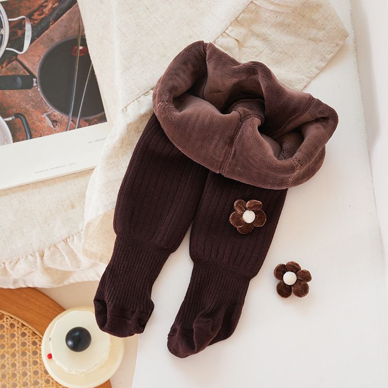 Kid's Clothing Children's winter plus velvet thickened pantyhose for girls Maillard color warm baby big butt leggings_viptrois.com