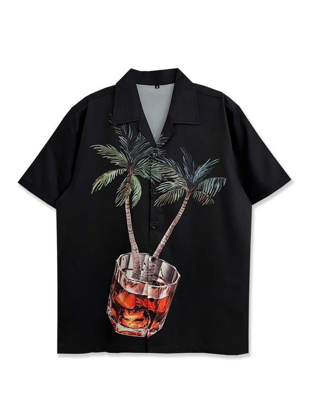Men's Clothing Trendy Brand High End Personality Creative Design Casual Couple Loose Short Sleeved Shirt Men's Beach Flower Shirt Women_viptrois.com