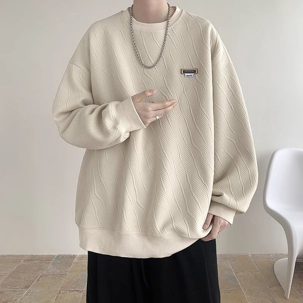 New Autumn And Winter Jacquard Hoodie Men's Retro Pullover Trendy Loose Round Neck Long Sleeved Top_viptrois.com