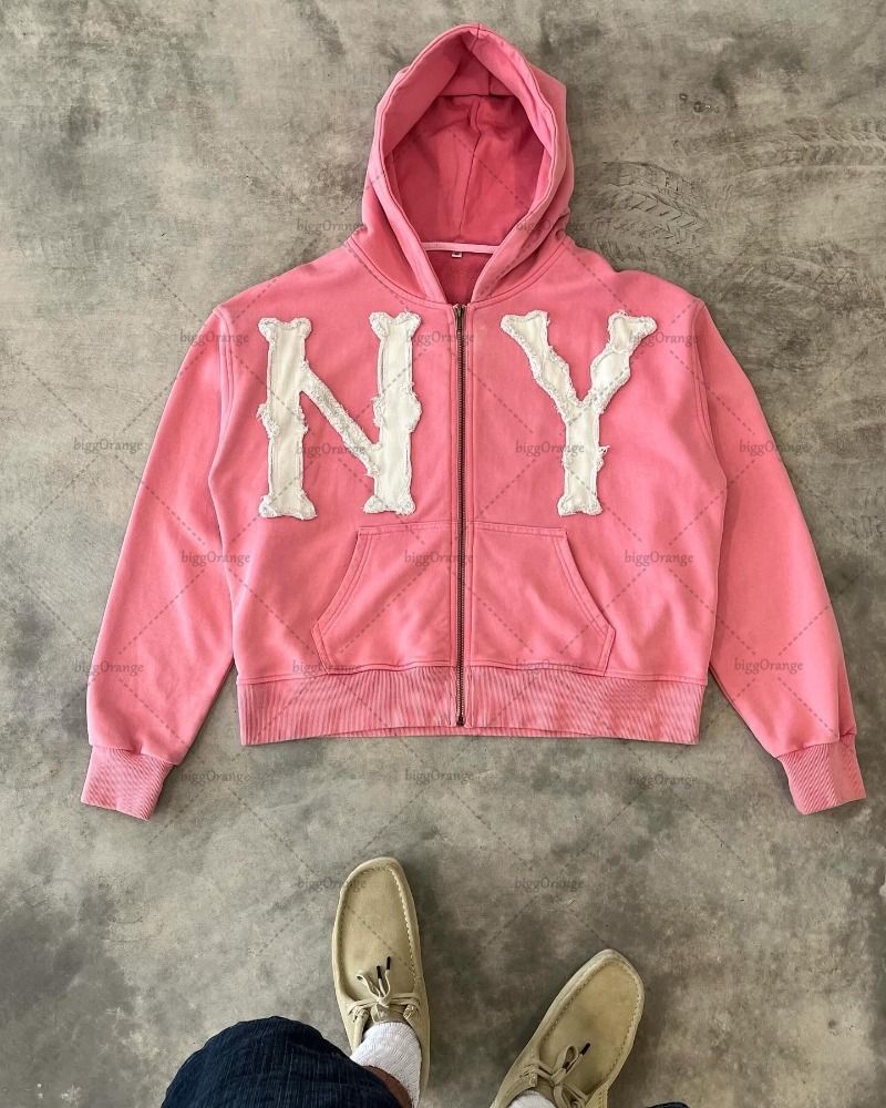 2024 New Zipper NY Embroidery European American Y2K Hooded Sweatshirt Men And Women Coat Top_viptrois.com