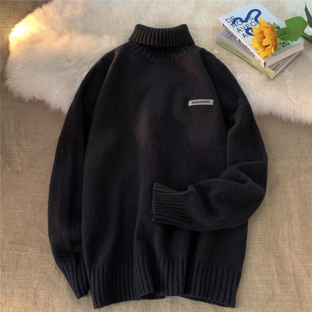 Autumn And Winter Thick Loose Knitted Sweater Retro High Neck Sweater For Men_viptrois.com