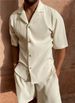 Men's Clothing New Style Corduroy Casual Lapel Shorts Suit Sports Men's Solid Color T Shirt Shorts Running Training Suit_viptrois.com