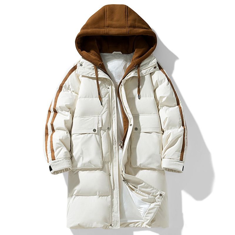 Men's Clothing White Duck cotton Casual Medium And Long Solid Color Warm Top Jacket_viptrois.com