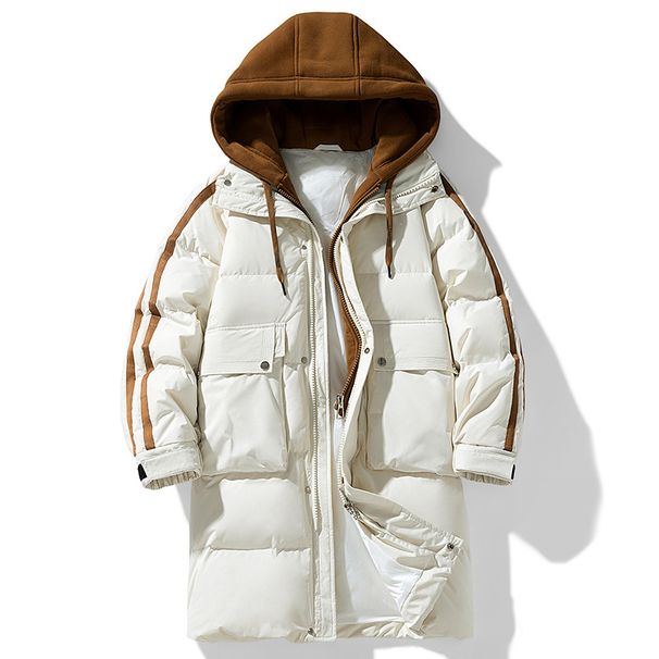 Men's Clothing White Duck cotton Casual Medium And Long Solid Color Warm Top Jacket_viptrois.com