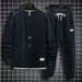 Men's Clothing Waffle Round Neck Sweater Suit Autumn And Winter New Style Pure Color Leisure Loose Long Sleeve Top_viptrois.com