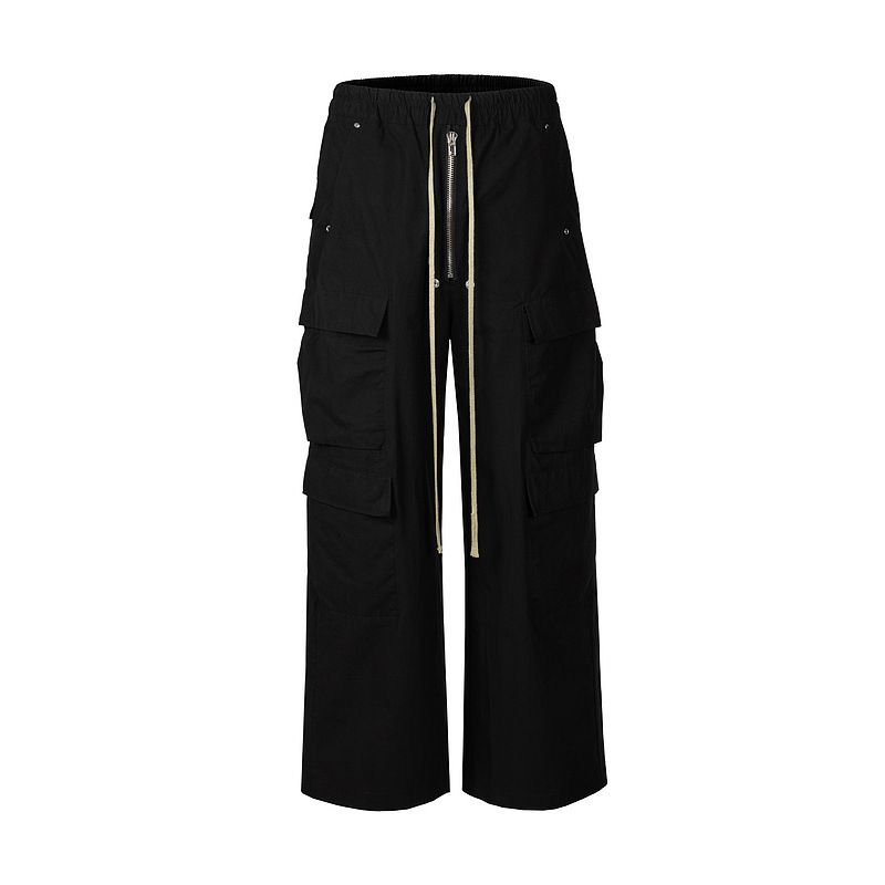 Men's Clothing Multi Pocket Dark Wide Leg Workwear Mopping Casual Drawstring Flared Pants High Street Casual Pants_viptrois.com
