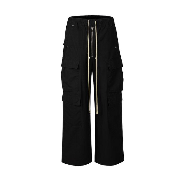 Men's Clothing Multi Pocket Dark Wide Leg Workwear Mopping Casual Drawstring Flared Pants High Street Casual Pants_viptrois.com