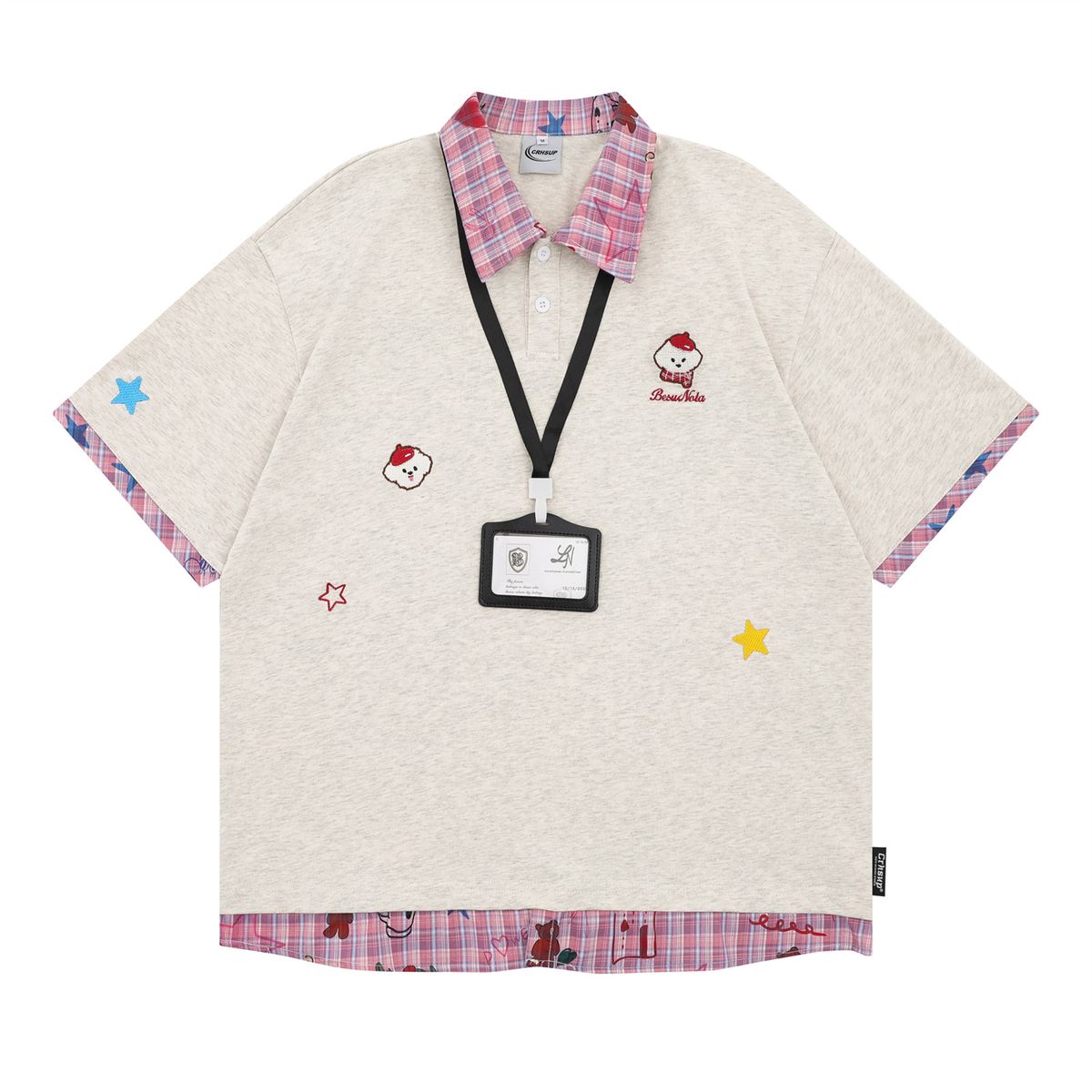 Men's Clothing Retro Contrast Color Stitching Polo Collar Short Sleeved T Shirt Ins Trendy Brand Men And Women Loose Casual Couple Half Sleeved Top_viptrois.com