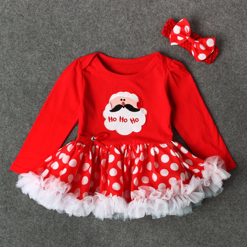 Christmas Girls and children spring and autumn red Santa Claus lace Peng Peng ha dress two-piece children's skirt ins_viptrois.com