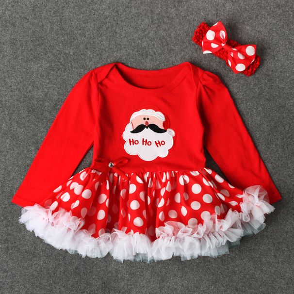 Christmas Girls and children spring and autumn red Santa Claus lace Peng Peng ha dress two-piece children's skirt ins_viptrois.com