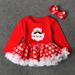 Christmas Girls and children spring and autumn red Santa Claus lace Peng Peng ha dress two-piece children's skirt ins_viptrois.com