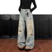 Unisex Distressed Embroidered Washed Jeans – Loose Straight Leg Denim Pants For Men & Women, Vintage Streetwear Style_viptrois.com
