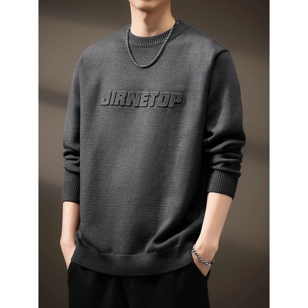 Loom Italian Autumn Winter Letter Print Knitted Sweater Men's Warm Thickened Crew Neck Casual Pullover Top_viptrois.com