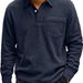 "Men's Retro Corduroy Polo Shirt – Color Block Long Sleeve Button Pocket Casual Top (Black, Army Green, Dark Blue, Khaki)"_viptrois.com
