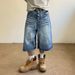 Men's Clothing Unisex Retro Whiskered Washed Blue Denim Shorts High Street Style Wide Leg Button Down Capri Pants Men's Clothing_viptrois.com