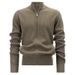 Men's Casual Zip-Up Knit Sweater - Slim Fit Cotton Blend Cardigan For Autumn & Spring (Coffee Green, Black, Beige, Gray)_viptrois.com