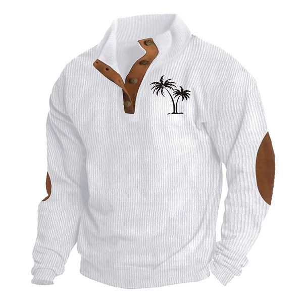 2024 Hot Sale Autumn Winter European Size Men's Coconut Tree Print Casual Stand Collar Long Sleeve T-Shirt Ribbed_viptrois.com