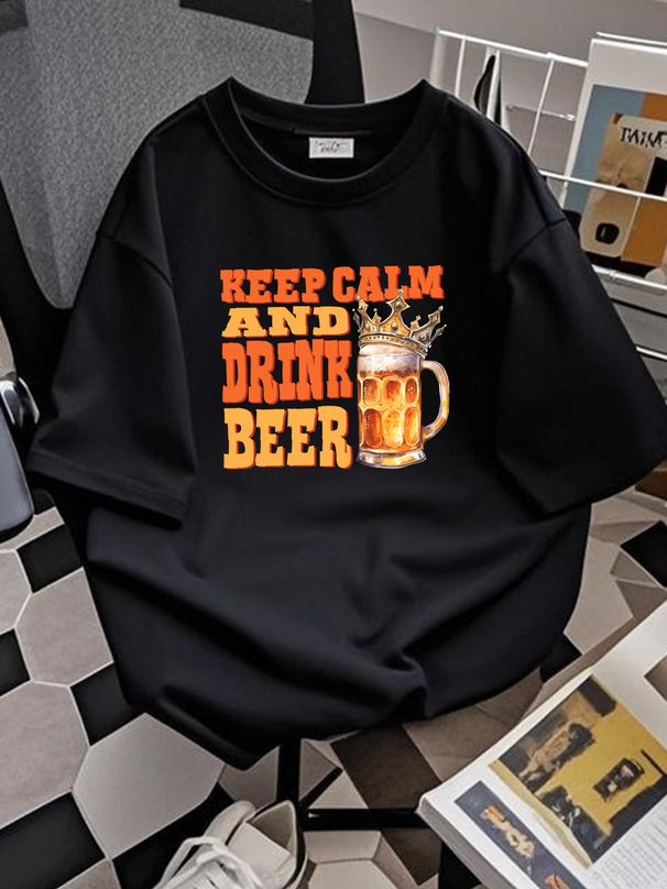 Keep Calm And Drink Beer T Shirt Small-2XL Slightly Summer Soft Casual Graphic Versatile Streetwear Breathable Homme Comfortable_viptrois.com