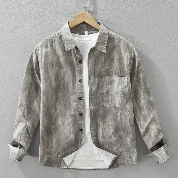 Tie Dye Trendy Long Sleeved Shirt For Men, Fashionable And Versatile, Artistic And Casual Loose Top_viptrois.com