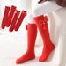 Children's socks autumn and winter style red festive new year cute tassel three dimensional bow girls calf socks comfortable cotton socks_viptrois.com