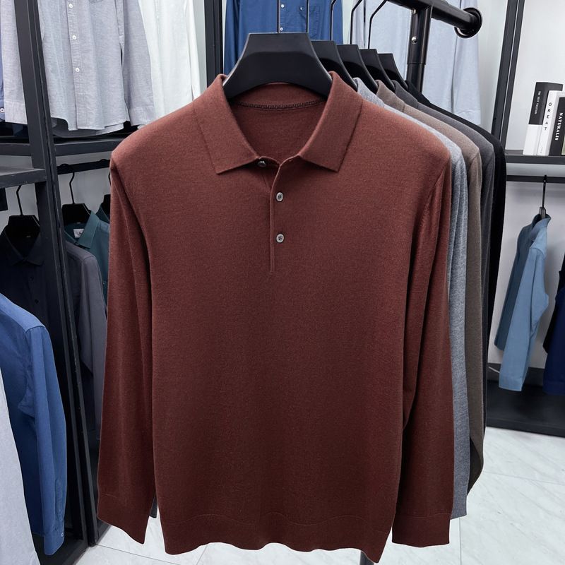 "Men's Silk-Blend Wool Knit T-Shirt - Autumn Collection With Classic Collar For Sophisticated Style"_viptrois.com