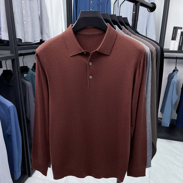 "Men's Silk-Blend Wool Knit T-Shirt - Autumn Collection With Classic Collar For Sophisticated Style"_viptrois.com