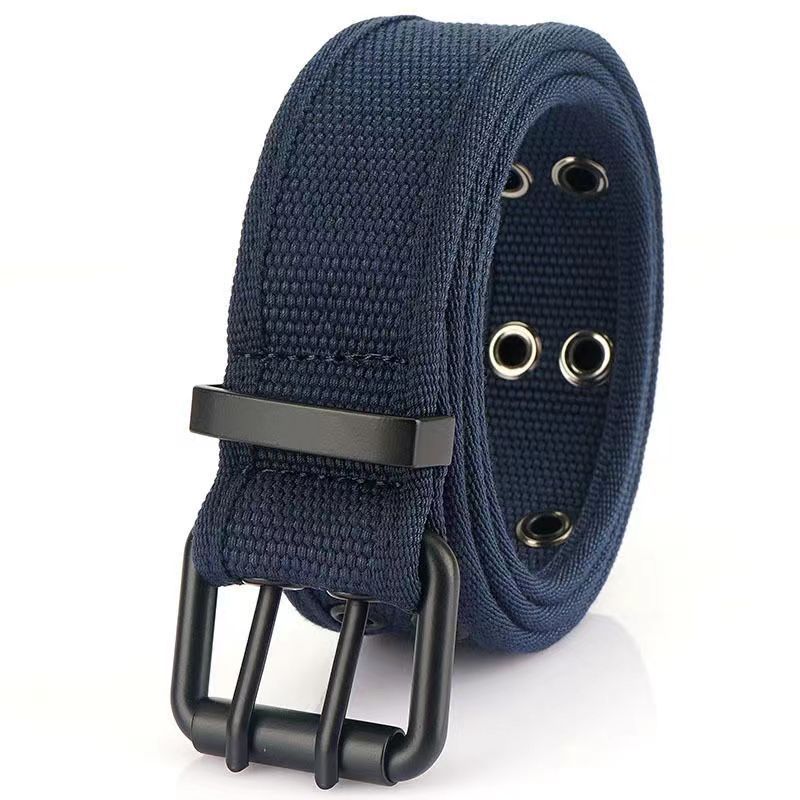 for Men And Women, Workwear Trendy Ins Punk Pin Row Buckle Belt, Double Hole Youth Canvas Belt_viptrois.com