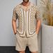 Men's Jacquard Sweater Short Sleeved Cuban Collar Knitted Shorts Suit_viptrois.com