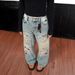 Unisex Distressed Embroidered Washed Jeans – Loose Straight Leg Denim Pants For Men & Women, Vintage Streetwear Style_viptrois.com