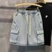 Trendy Men's Casual Workwear Denim Shorts, Summer Multi Mouth Bag, Elastic Waist, Work Wear Capris_viptrois.com