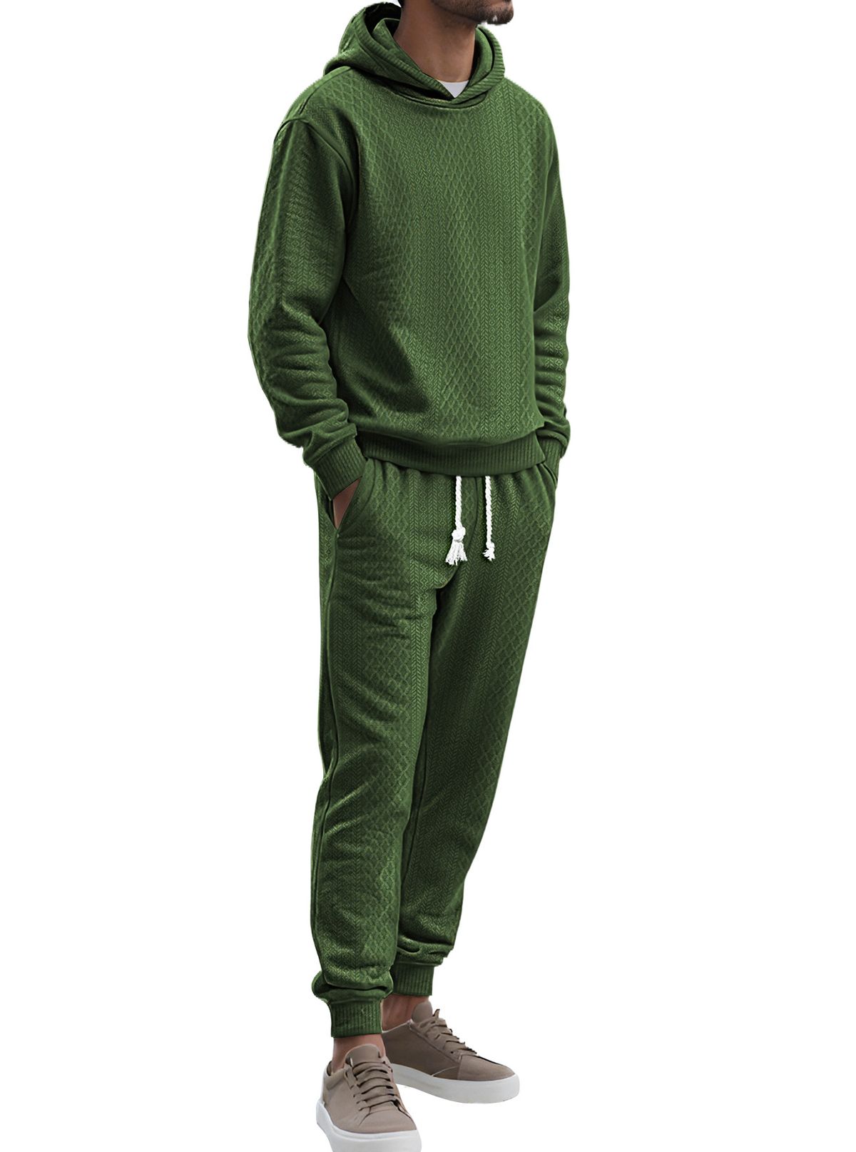 Men's Casual Hooded Sweatshirt & Jogger Set, Loose Fit Pullover With Jacquard Design, Plus Size Athletic Lounge Wear For Spring Autumn_viptrois.com
