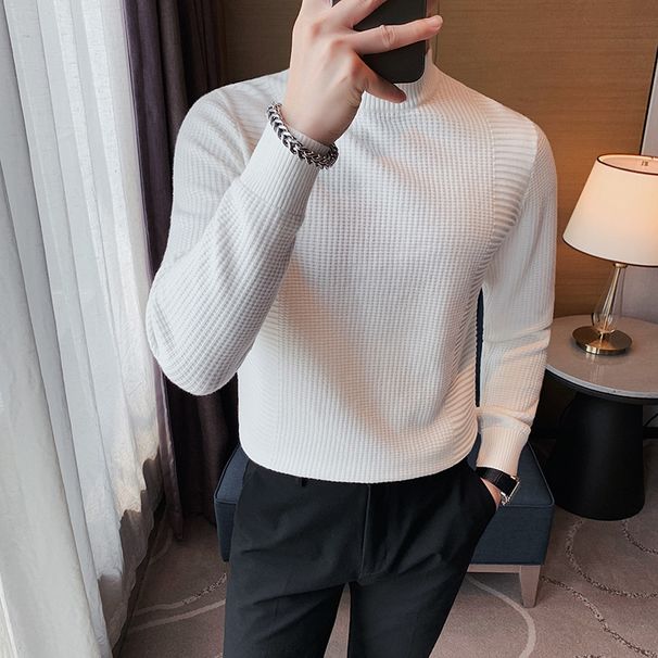 Men's Clothing Men's Base Sweater Spring And Autumn New Slim Fit Mid Neck Inner Wear Korean Style Half High Collar Sweater_viptrois.com