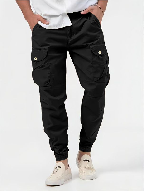 Man's clothing Men's three-dimensional bag woven cargo pants rope belt leg casual pants solid color men's pants_viptrois.com