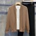 Spring And Autumn Double Zipper Solid Color Sweater Cardigan Simple Korean Version Baseball Collar Stretch Slim Fit_viptrois.com