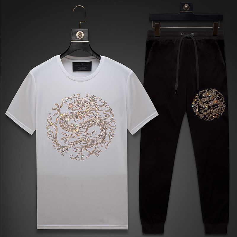 Men's Clothing handsome men's clothing for summer hot diamond dragon tide brand round neck short sleeved T shirt for men ice silk large size men_viptrois.com
